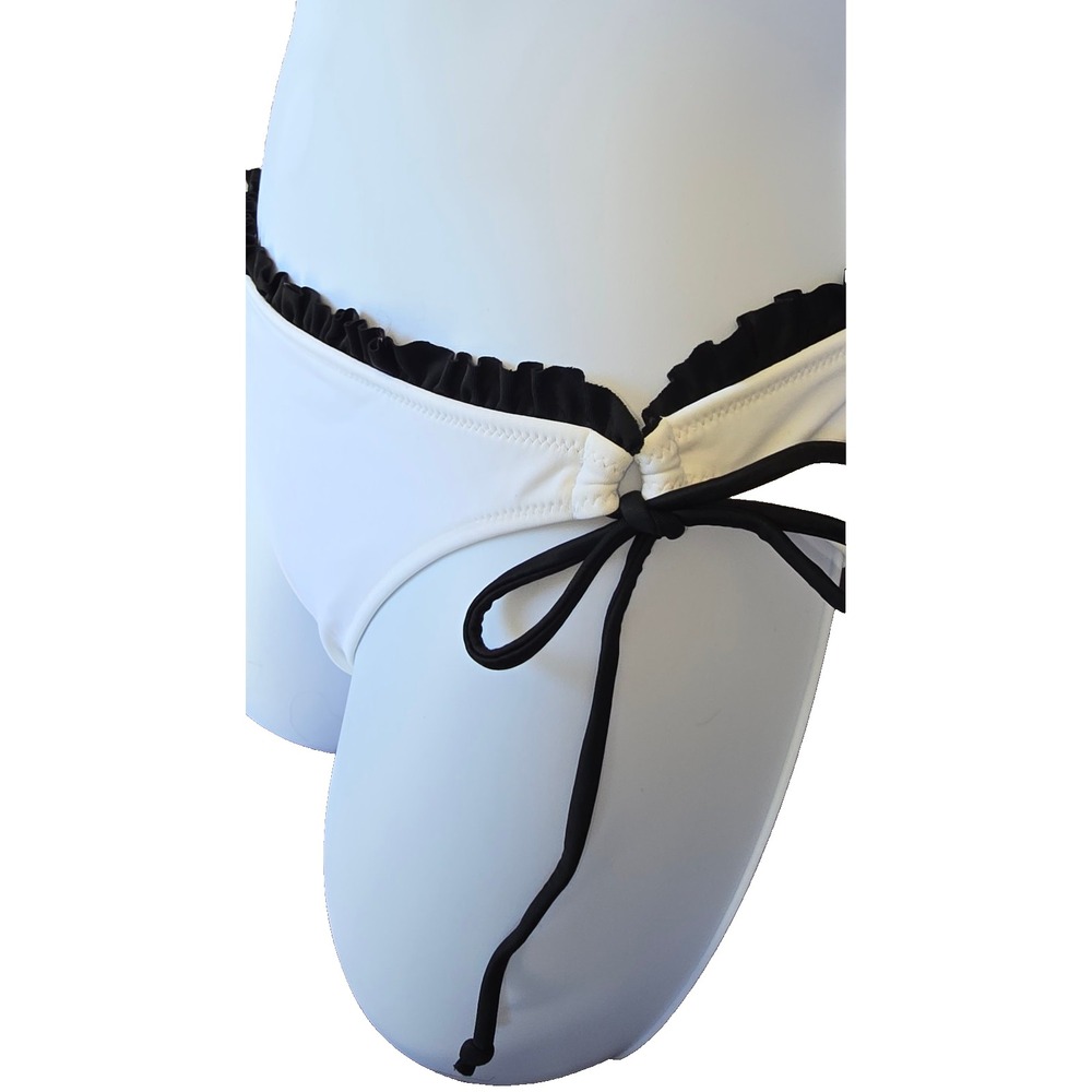 Victoria's Secret string‎ tie bikini bottoms white black lace shirring white hot